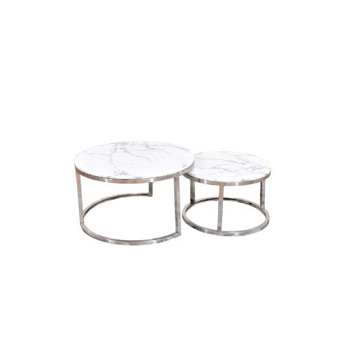 KT1619-COFFEE TABLE-MARBLE-SILVER LEGS