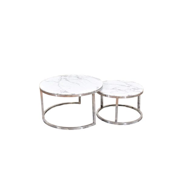 KT1619-COFFEE TABLE-MARBLE-SILVER LEGS