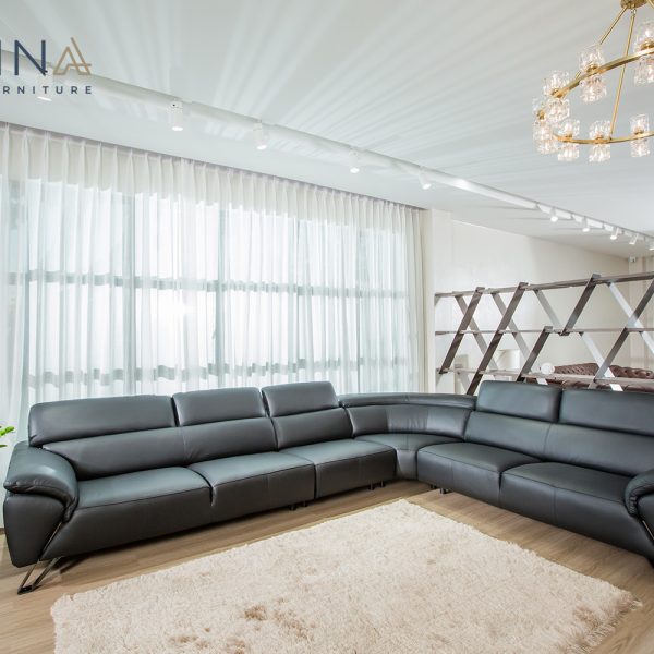 ໂຊຟາເຂົ້າມຸມໜັງແທ້ສີດຳ WA-S322