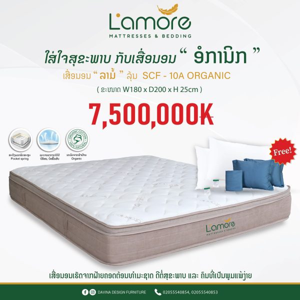 ເສື່ອນອນ L'AMORE ລຸ້ນ 10A-ORGANIC-6Ft ເສື່ອນອນ L'AMORE ລຸ້ນ 10A-ORGANIC-6Ft